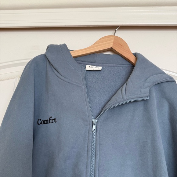 Comfrt Cloud Zip Up Hoodie Blue Willow Unisex Heavyweight Sweater - Picture 5 of 7